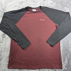 Columbia Mens Raglan‎ Long Sleeve Tee Burgundy Black AT83337 Size XLT